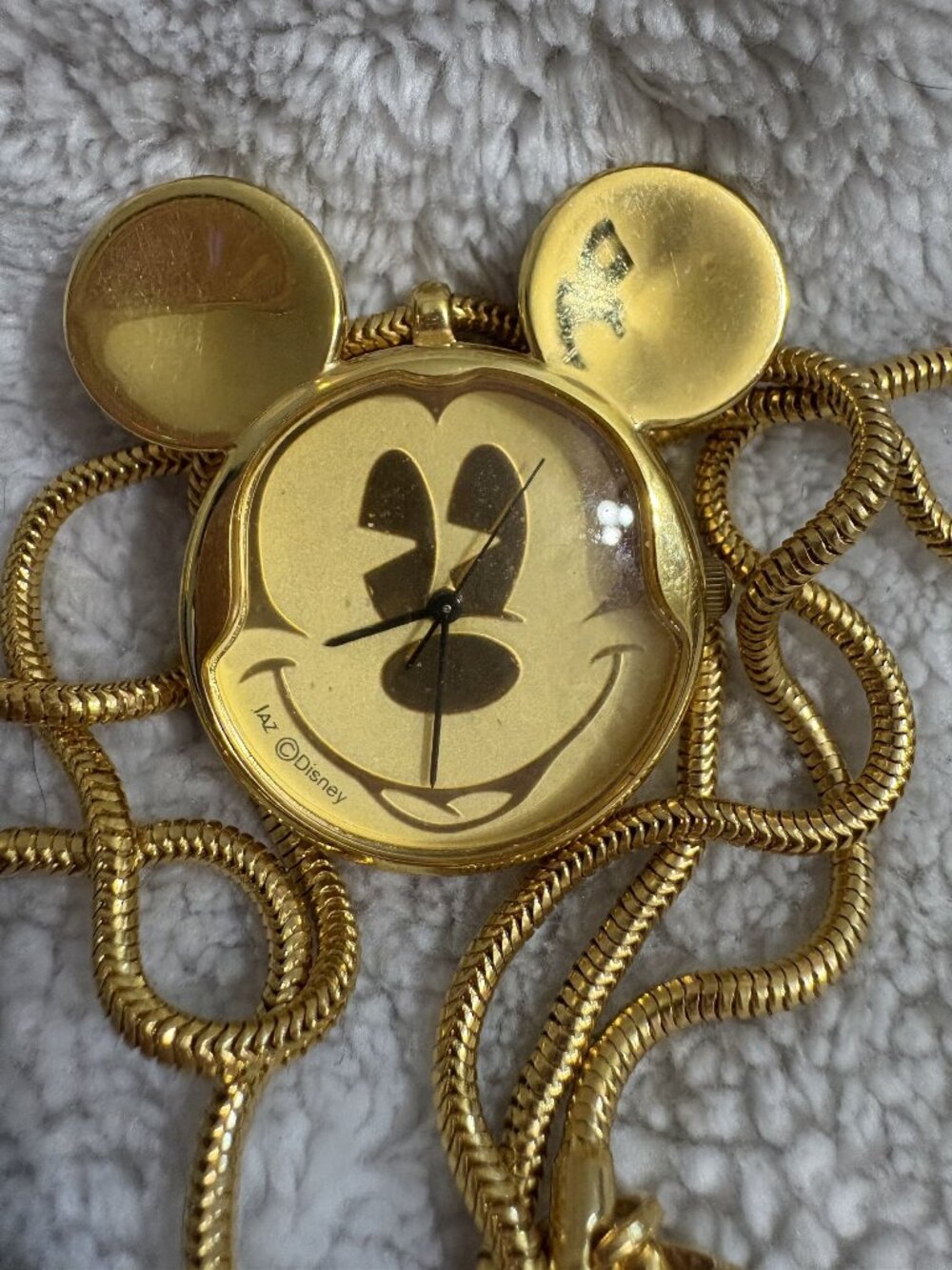 Vintage Disney Mickey Mouse JAZ Necklace Watch Gold Tone Chain Working Tested